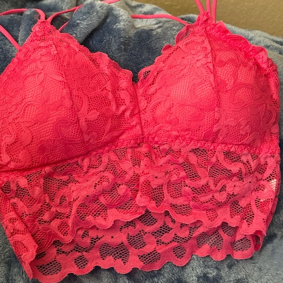 Lingerie Set Sz Medium Pink fuchsia Lace Bralette Bra Matching Panties Waist Fit - Picture 6 of 10